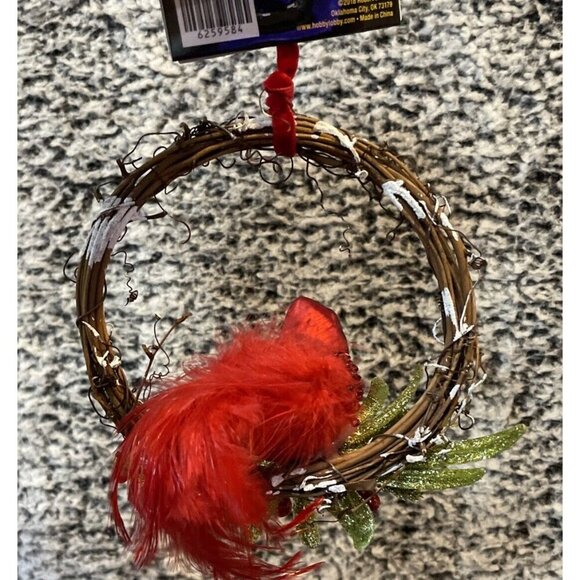 Robert Stanley Red‎ Cardinal Glass Feather Wreath Christmas Tree Ornament NEW - Picture 2 of 3